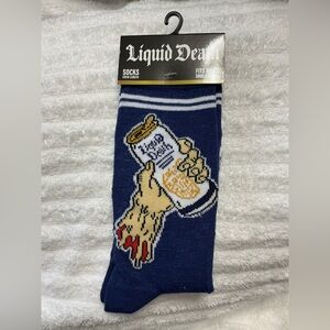 Liquid Dead Navy Crew Socks with Beer Can Graphic
